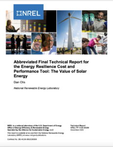 Abbreviated Final Technical Report for the Energy Resilience Cost and Performance Tool: The Value of Solar Energy